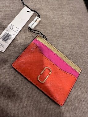 Marc Jacobs Orange Pink Gold Leather Card Holder